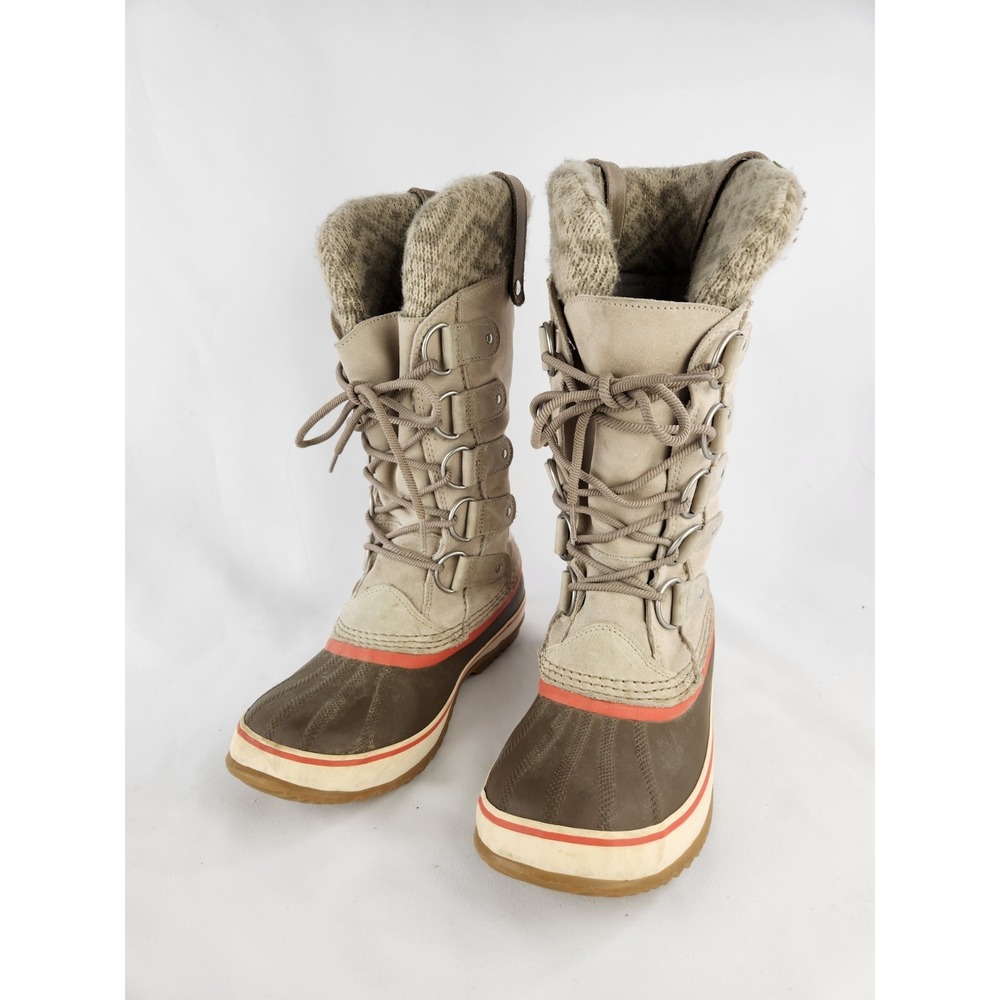Sorel Joan Of Arctic Leather Boots Women SZ 10 Waterproof Thick Knit Snow Winter - Picture 2 of 16